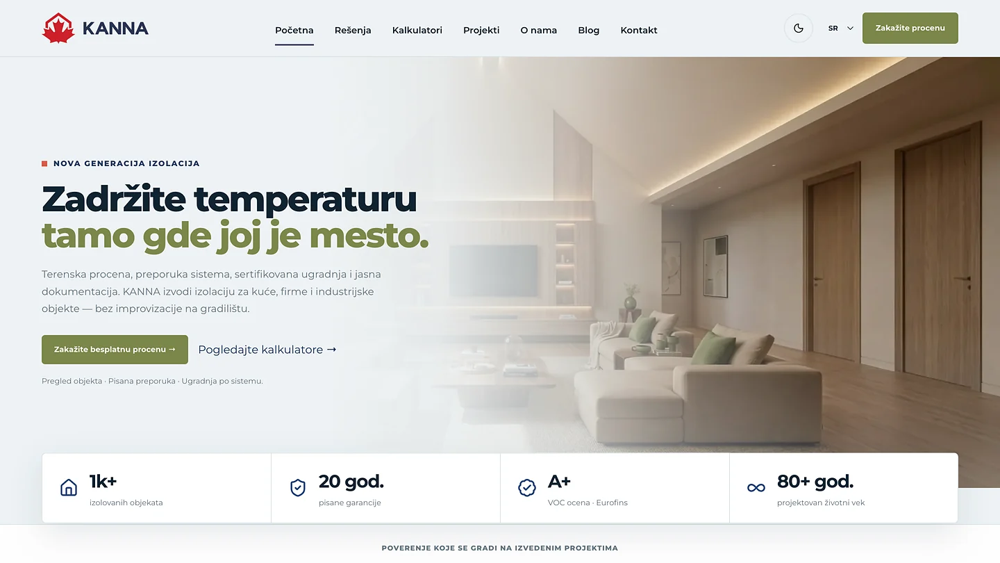 KANNA — sajt sa kalkulatorima uštede za izolaciju objekata