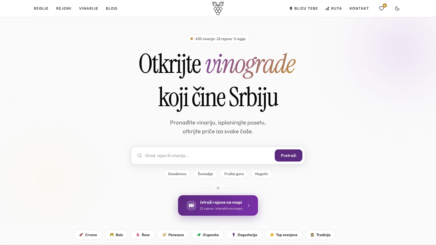 Vinarije Srbije — direktorijum vinarija sa pretragom i planerom rute
